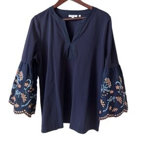 CHICO’S Top Tunic Blouse Embroidery Eyelet Floral Sz L